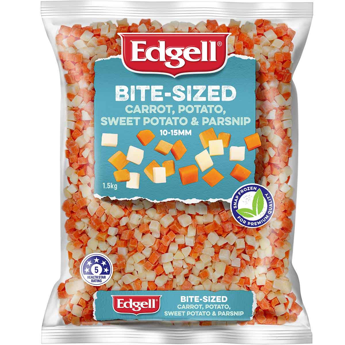 Edgell® Bite-Sized Carrot, Potato, Sweet Potato & Parsnip 10-15mm, Front Innerpack